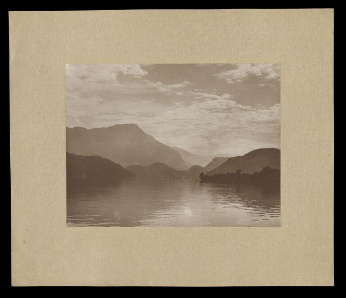 Vintage Lake and Mountain Landscape