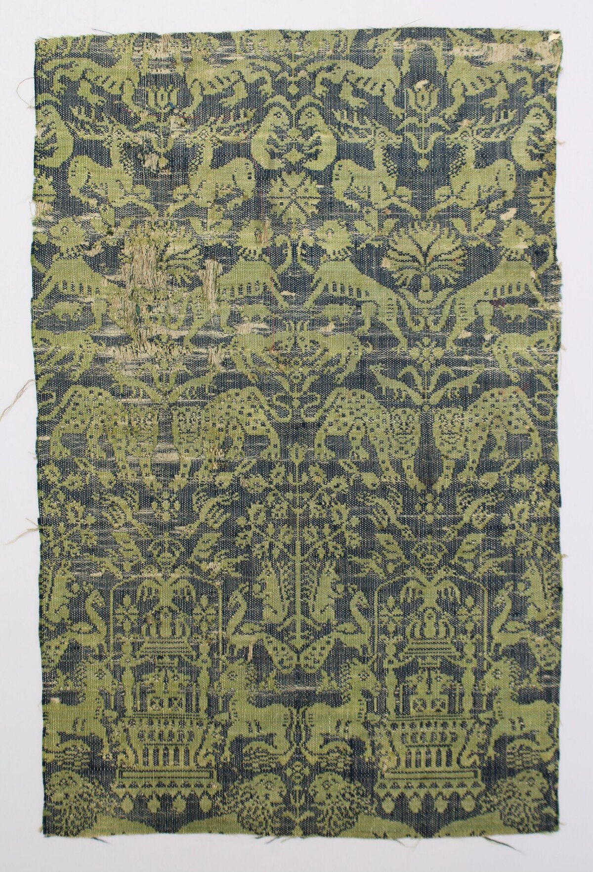Antique Green Patterned Textile Fragment