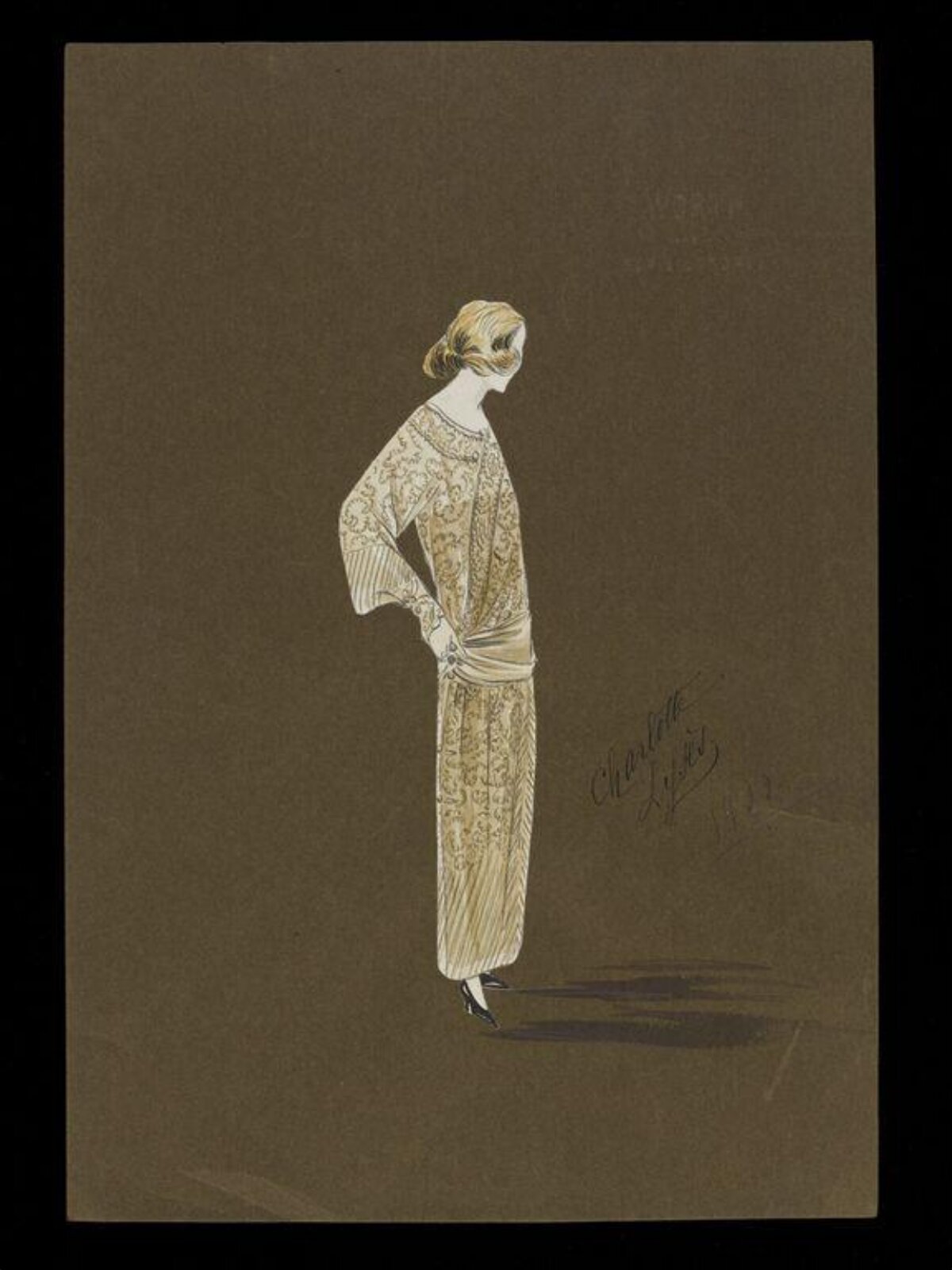 Vintage Gold Lace Dress Fashion Sketch