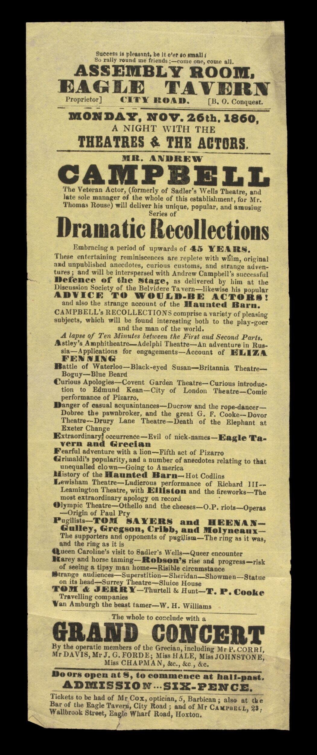 1860 Theatre Performance Playbill