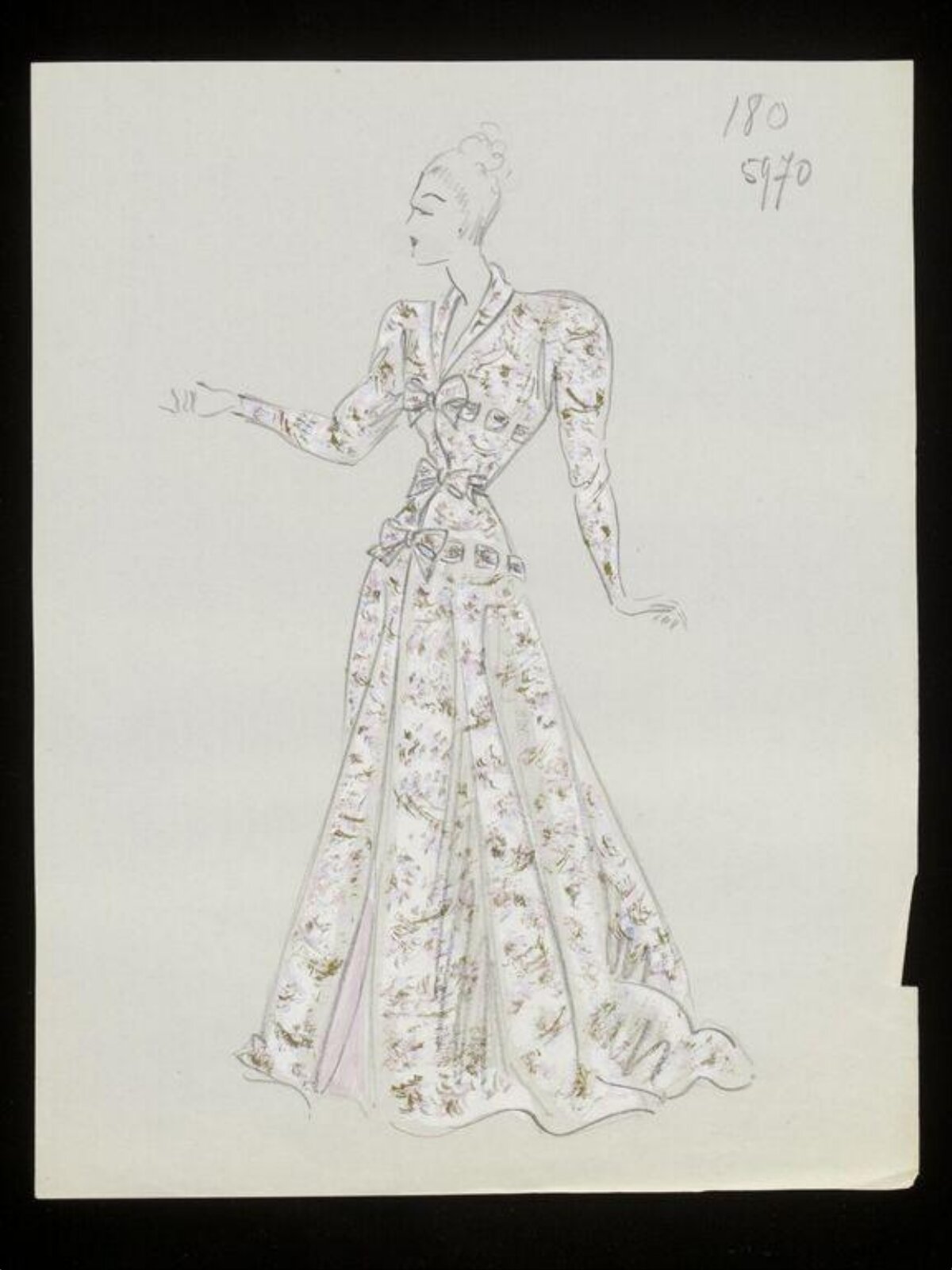 Vintage Floral Gown Fashion Sketch