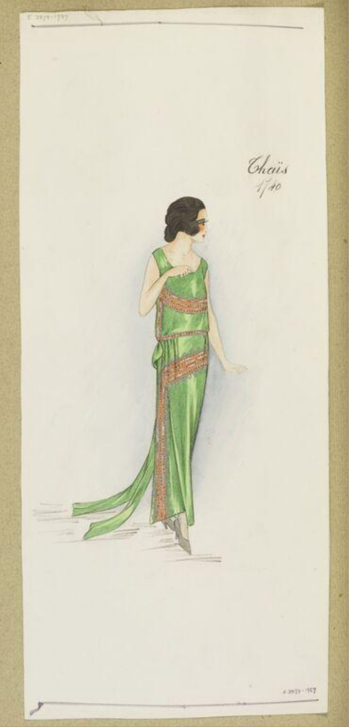 Vintage Green Gown Fashion Sketch