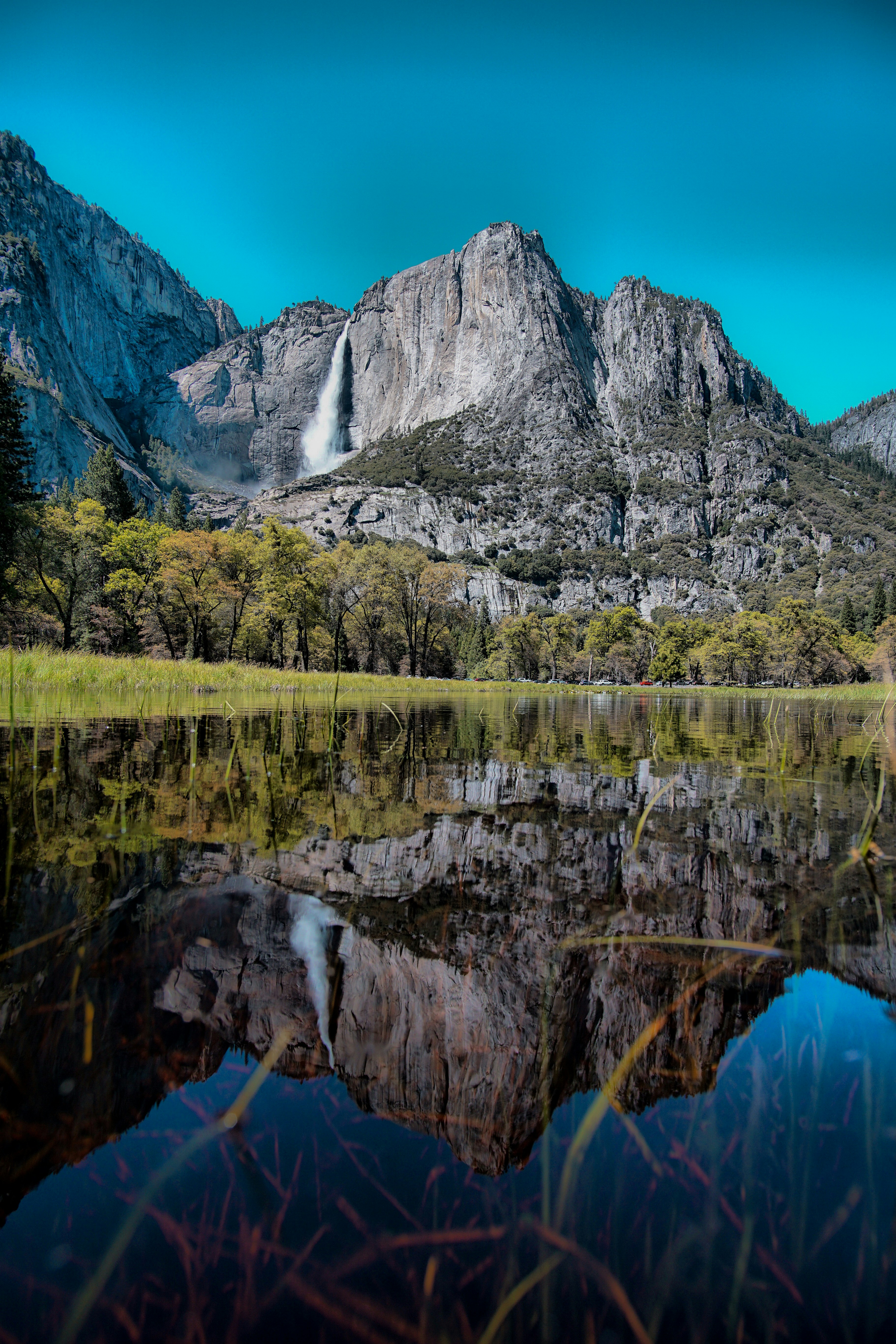 Mountain Waterfall Lake Reflection