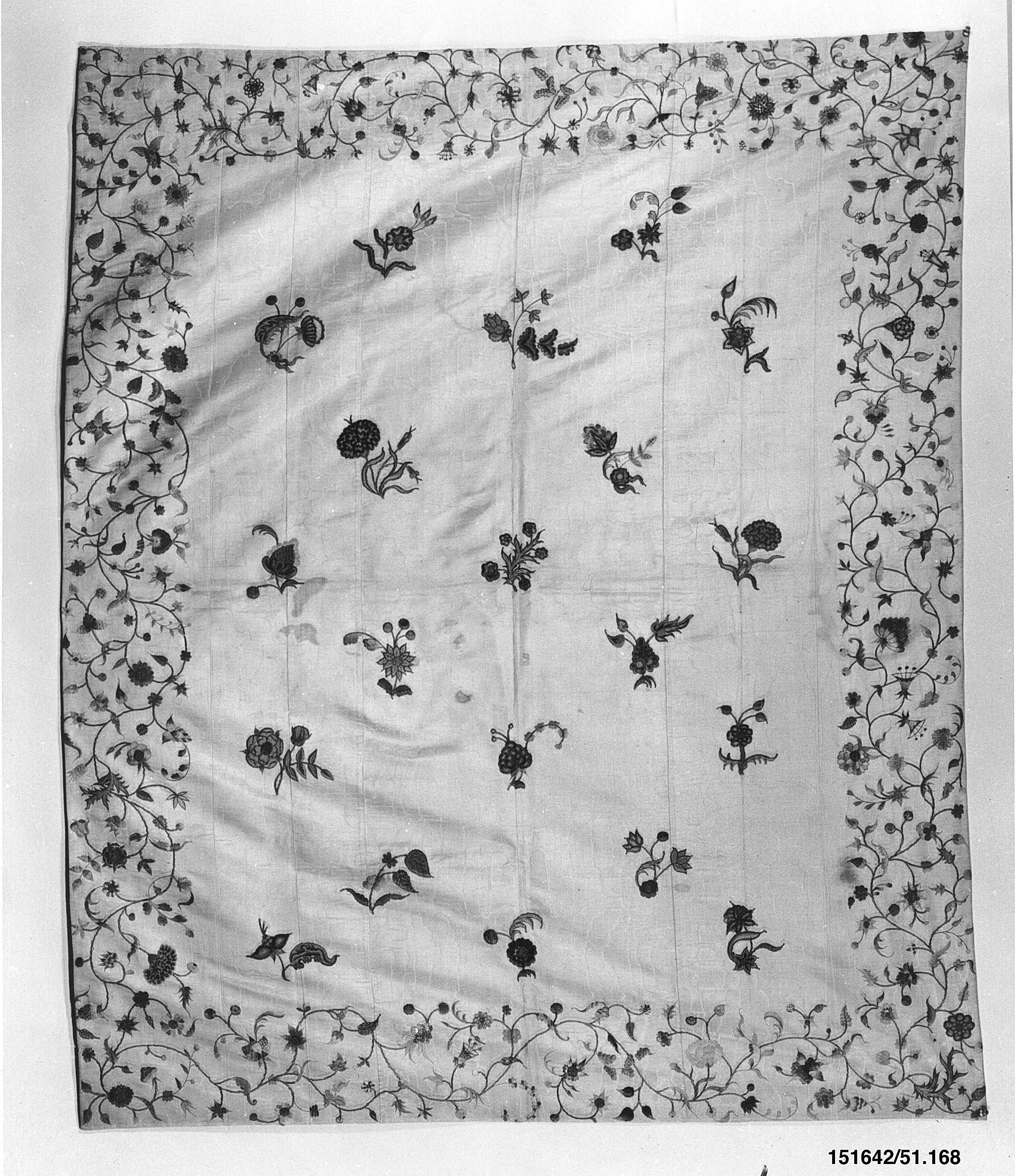 Antique Embroidered Floral Textile