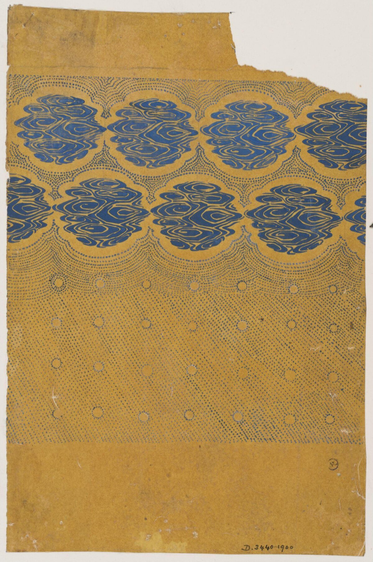 Blue and Gold Vintage Textile Pattern Fragment