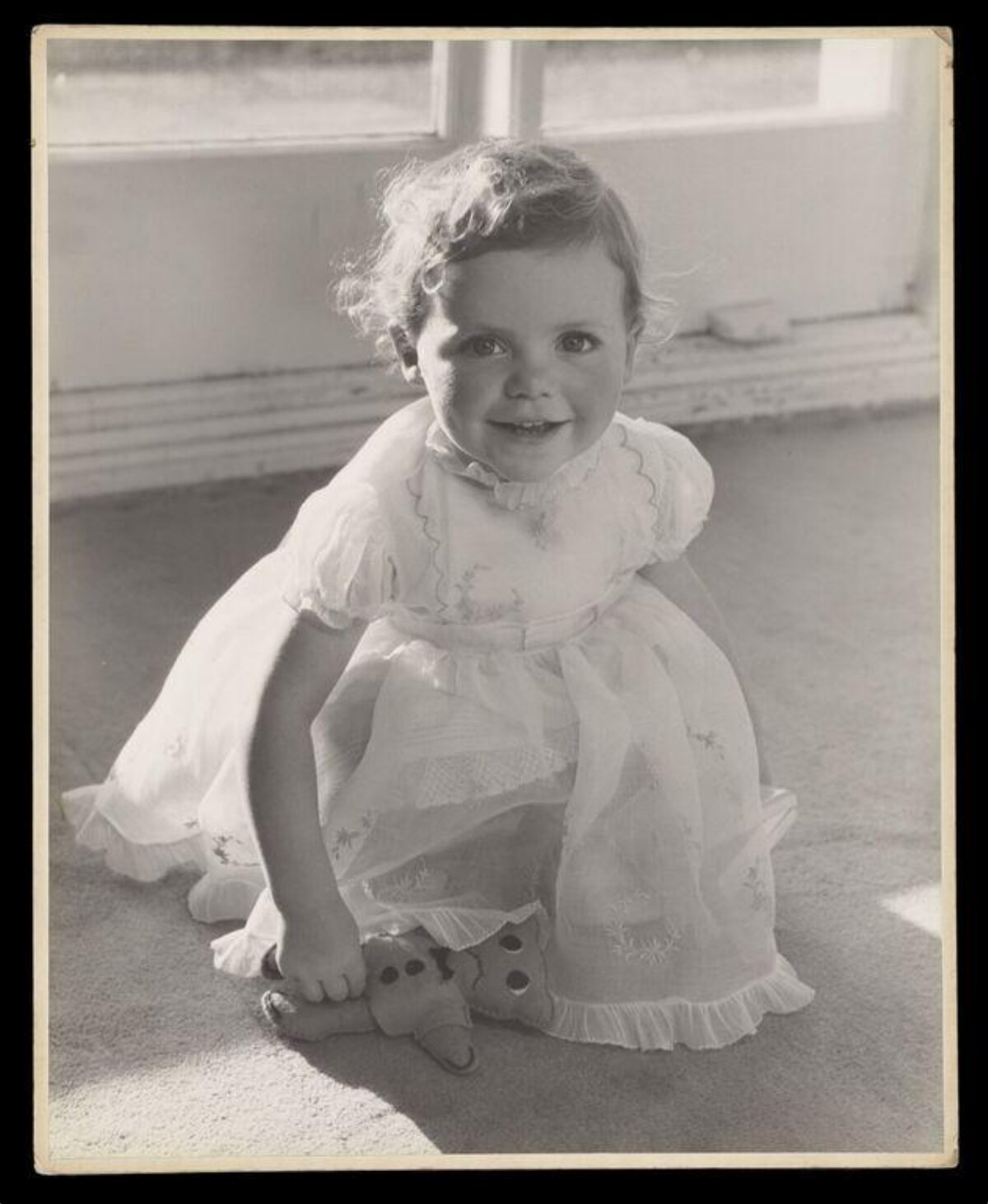Vintage Portrait of Toddler With Teddy Bear