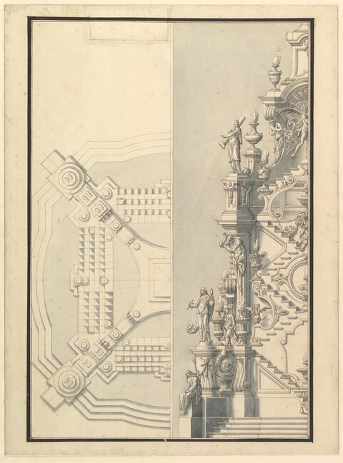 Baroque Architectural Plan and Elevation Drawing