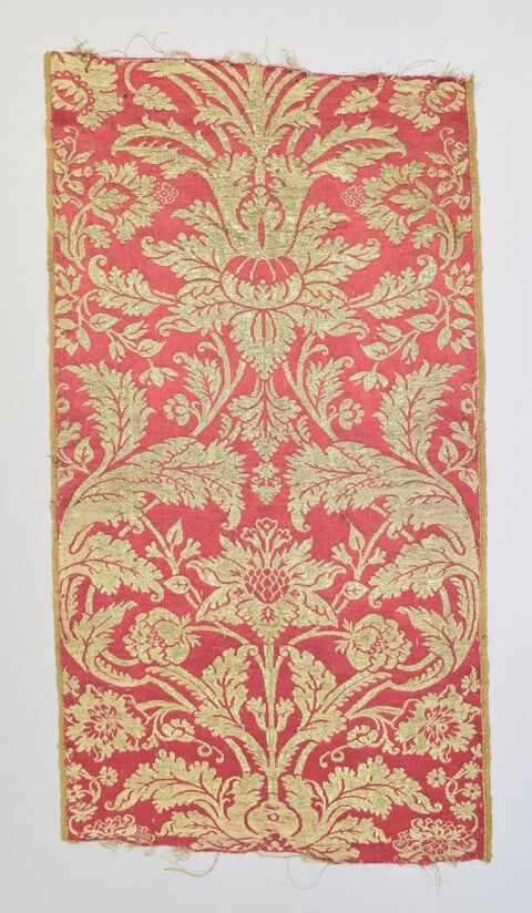 Red Gold Antique Brocade Textile Fragment