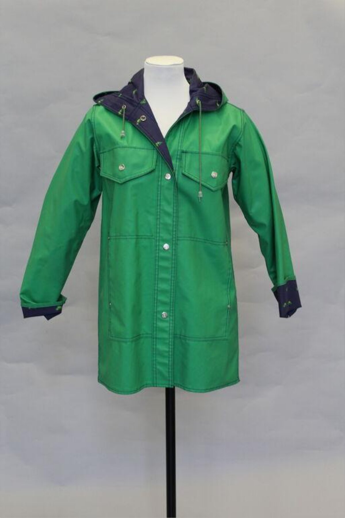 Green Hooded Mid-length Coat
