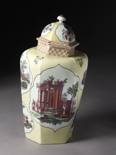 Painted Yellow Lidded Porcelain Vase