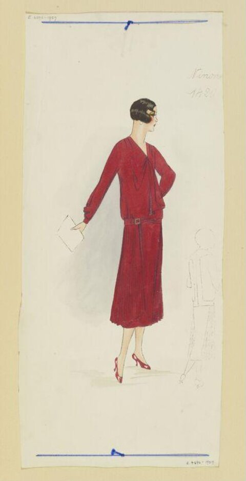 Vintage Red Dress Fashion Sketch