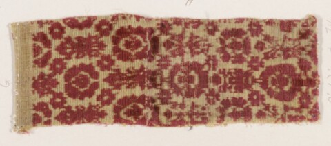 Red Floral Patterned Antique Fabric Fragment