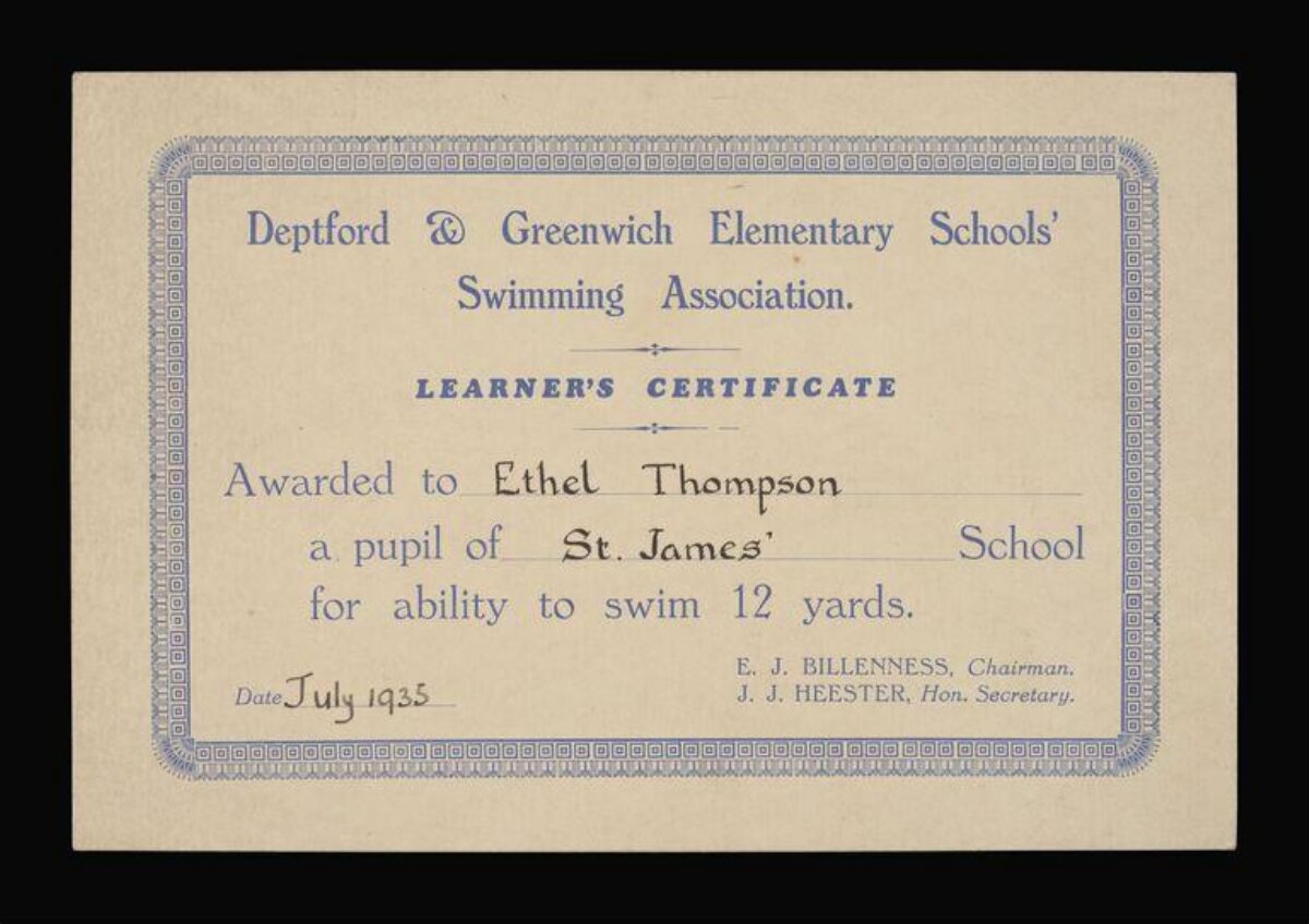 1935 Swimming Learner's Certificate