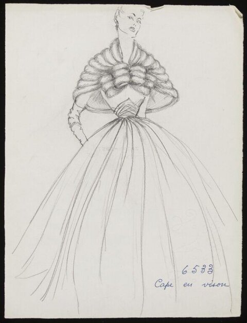 Vintage Mink Cape Gown Fashion Sketch