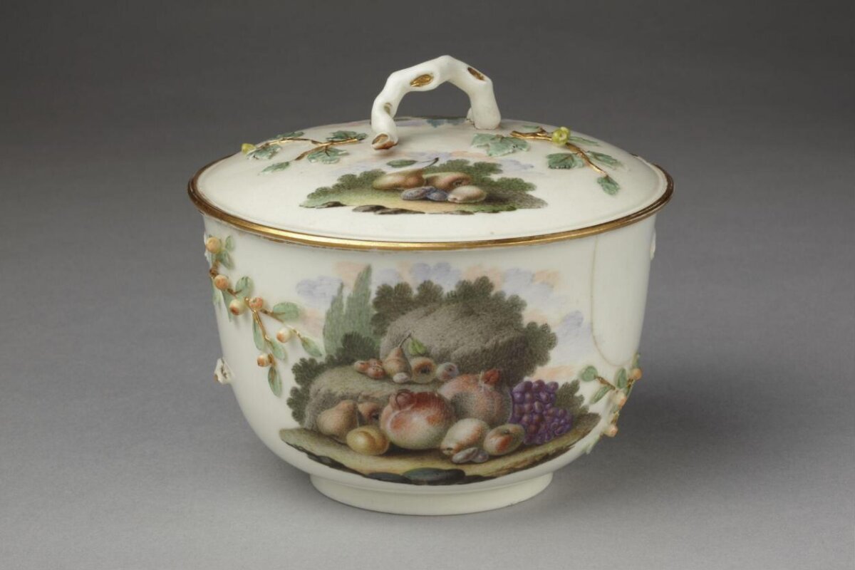 Painted Fruit Decorated Covered Porcelain Bowl