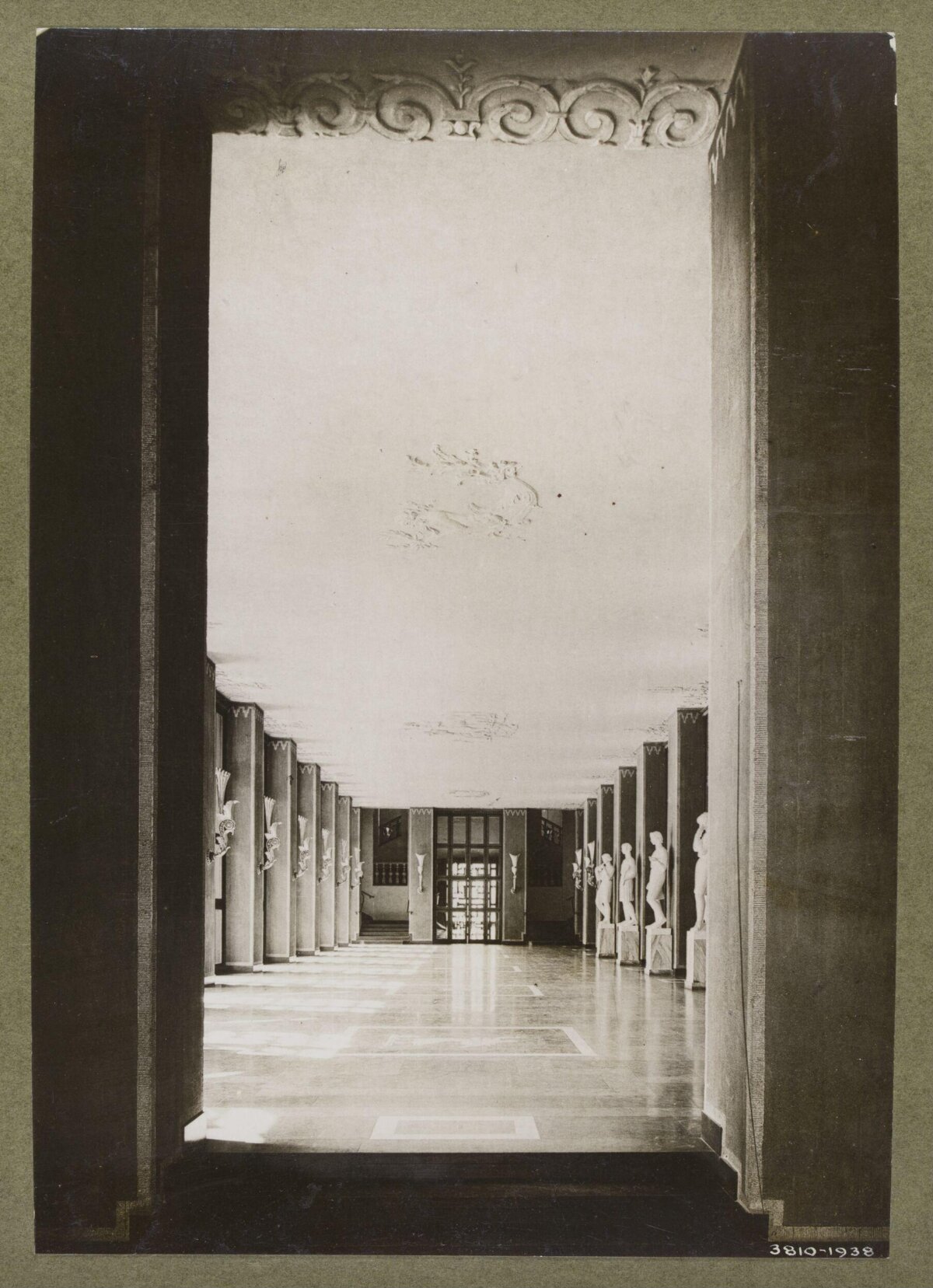 Vintage Art Corridor with Sculptures