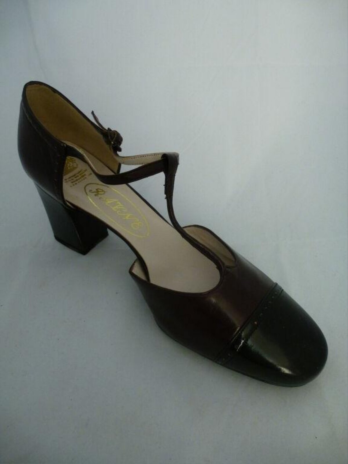 Brown Leather T-Strap High Heel Shoe