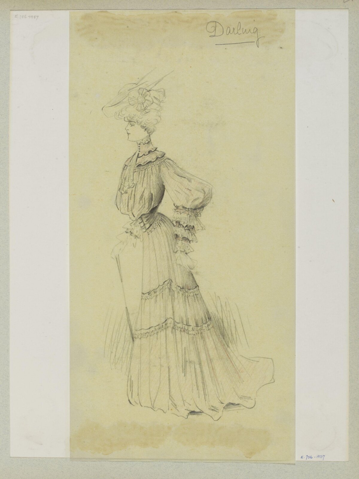 Pencil Fashion Sketch of Edwardian Lady