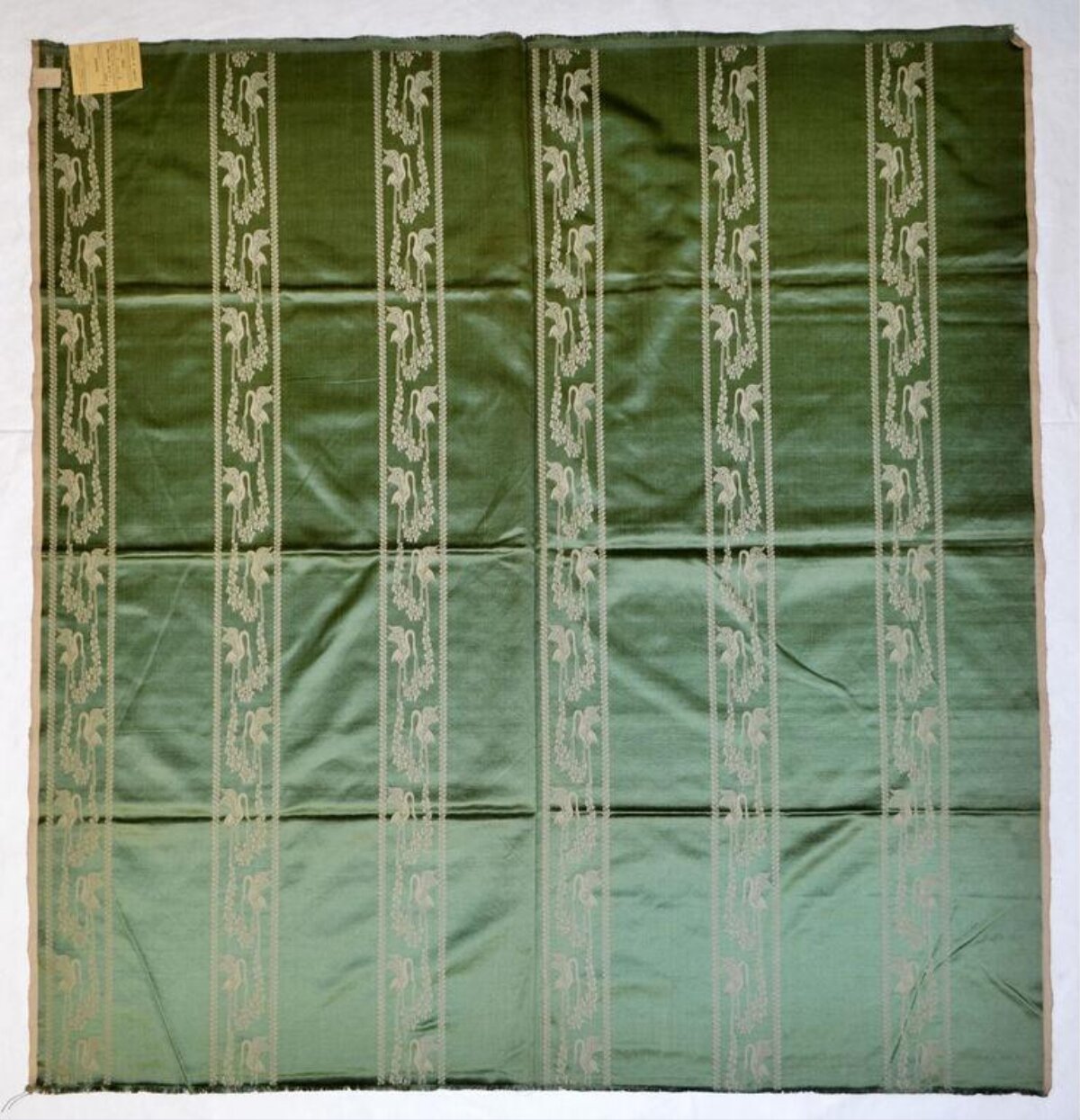 Green Crane Pattern Woven Silk Fabric