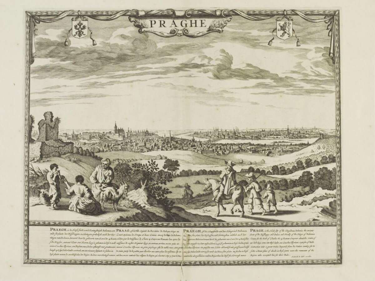 Antique Engraving of Prague