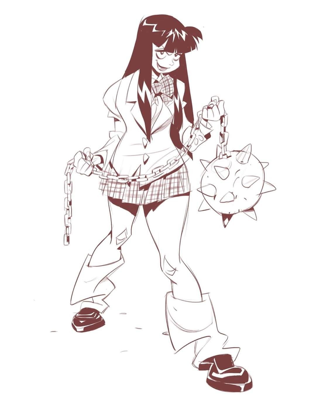 Anime Schoolgirl with Spiked Flail