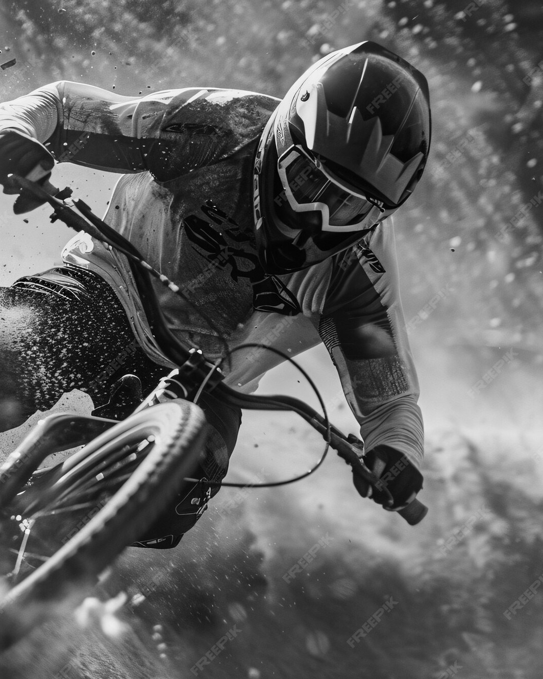 Downhill Mountain Biker on Muddy Trail