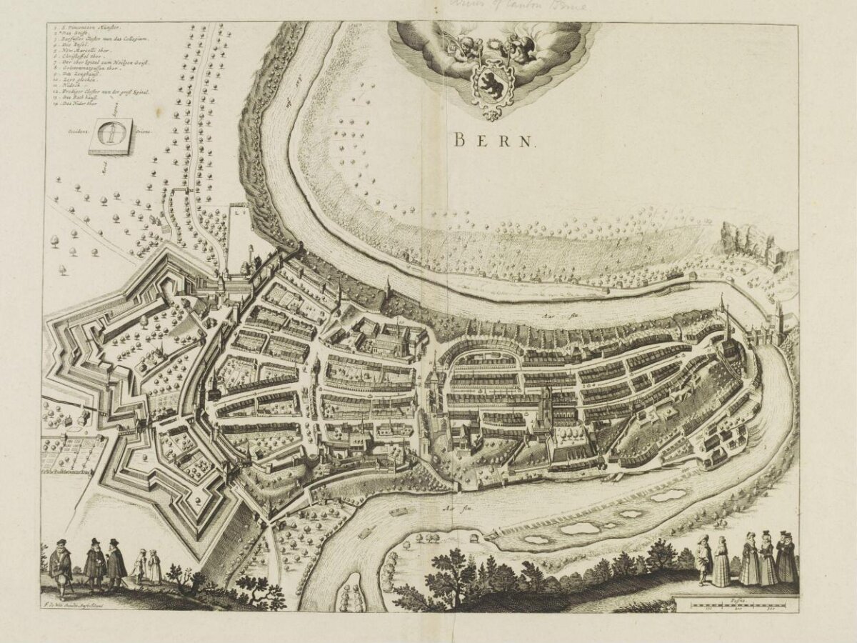 Antique Engraved Map of Bern — City