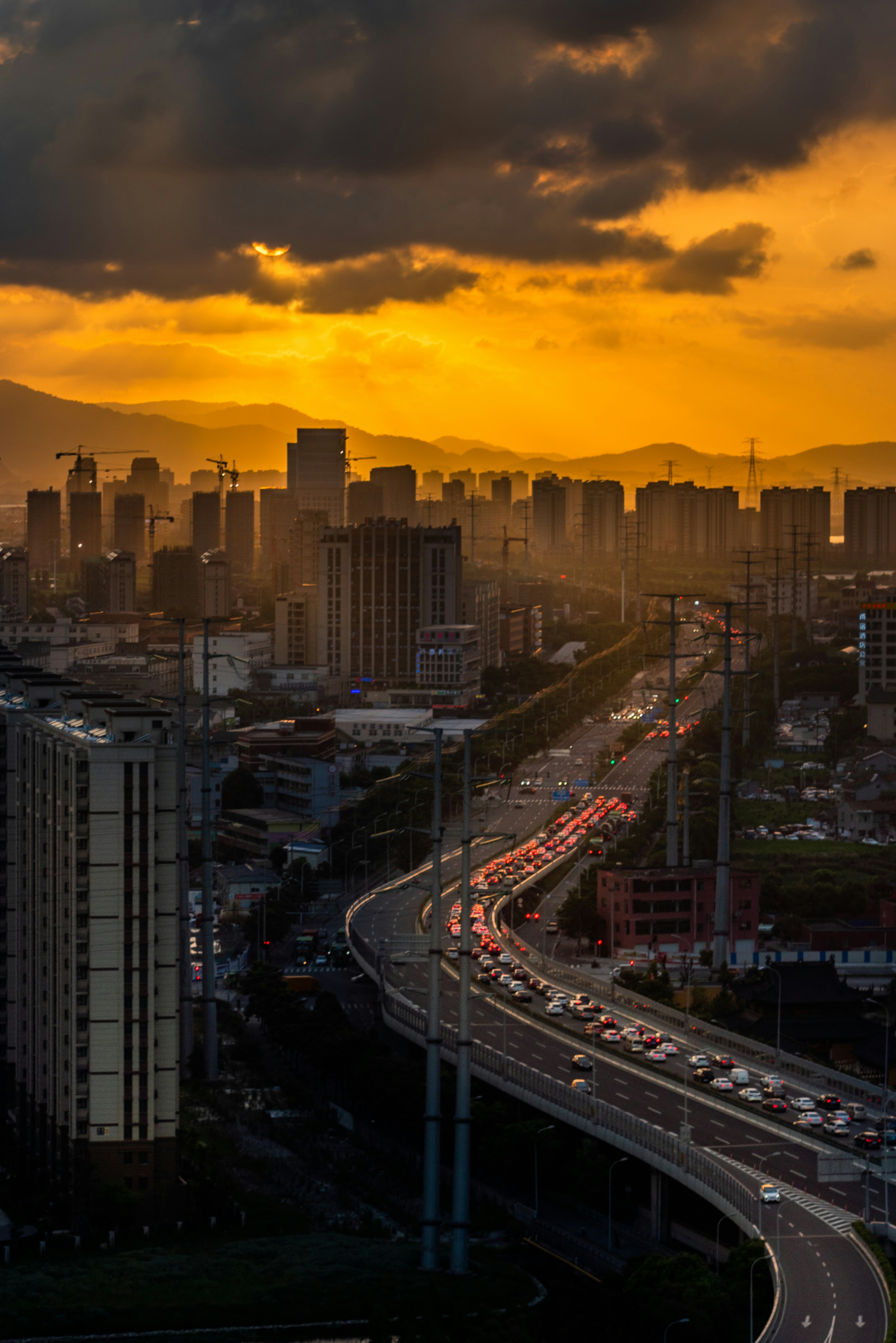 City Rush Hour Sunset View