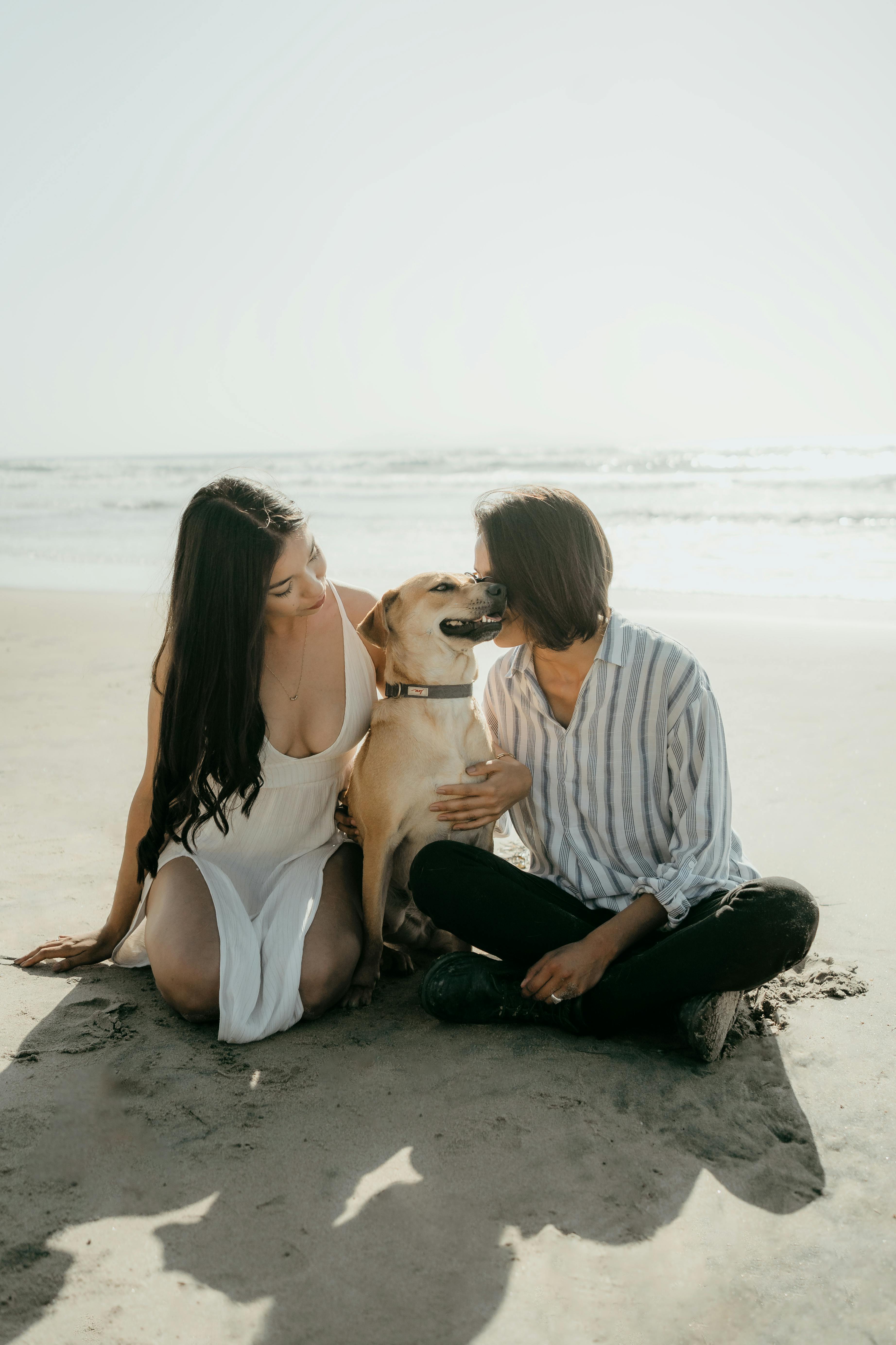 Two Women and Dog at Beach