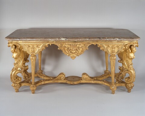 Antique Gilded Marble Top Console Table
