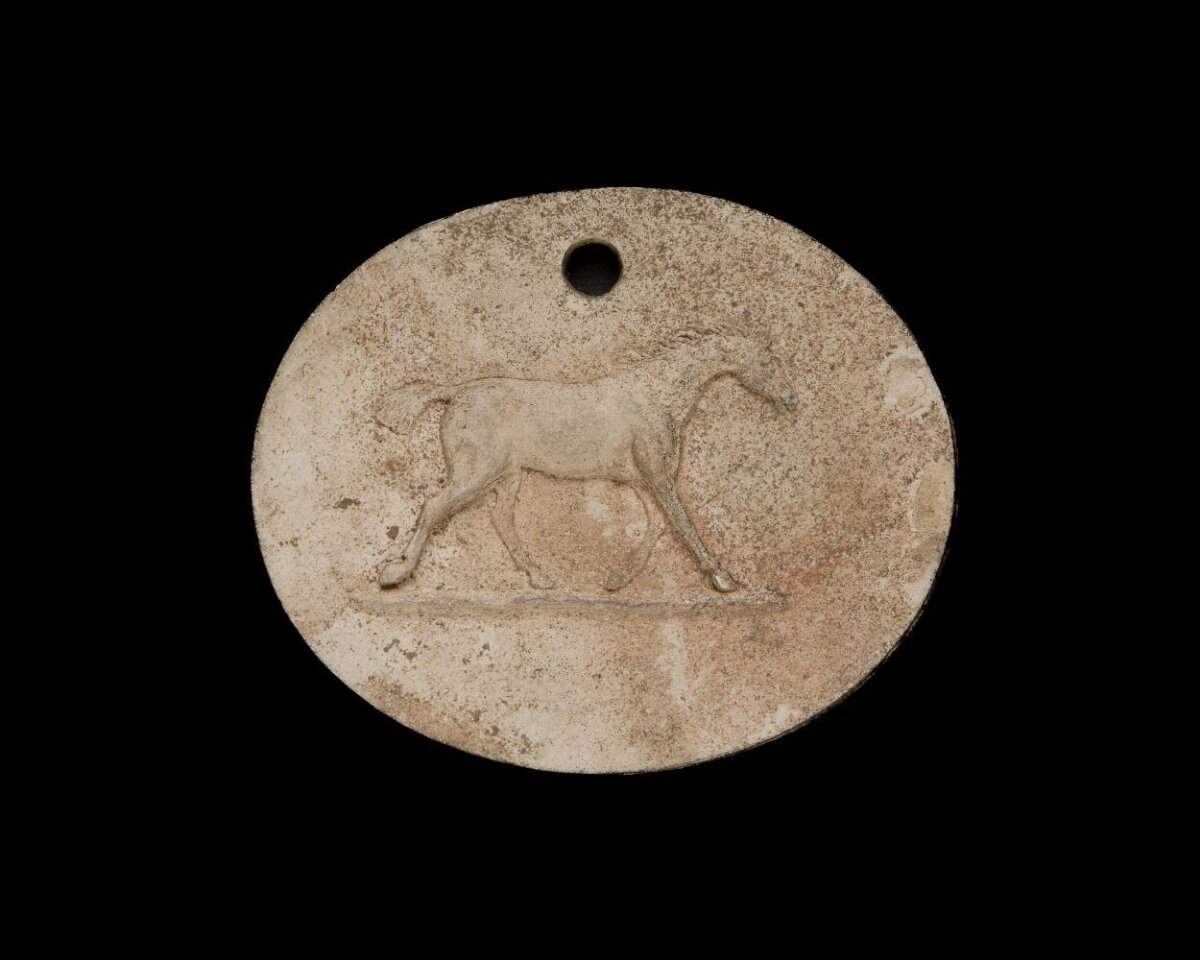 Oval Carved Pendant with Running Horse