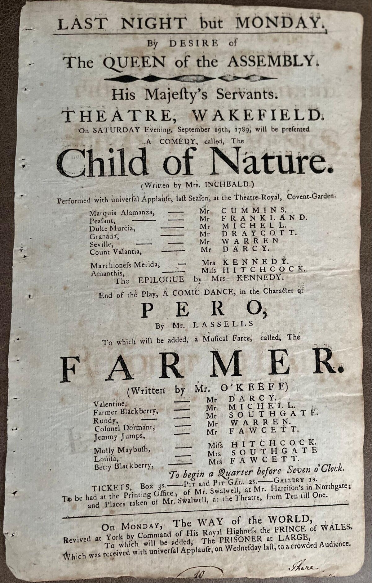 1789 Wakefield Theatre Playbill