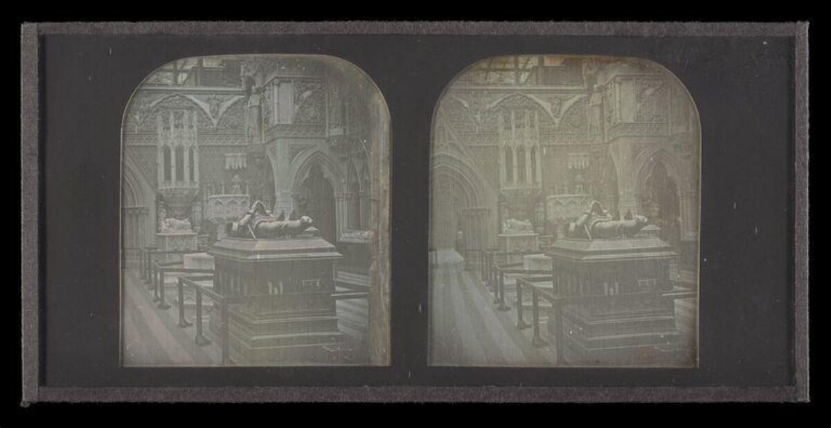 Stereoscopic Photo of Church Tomb Interior