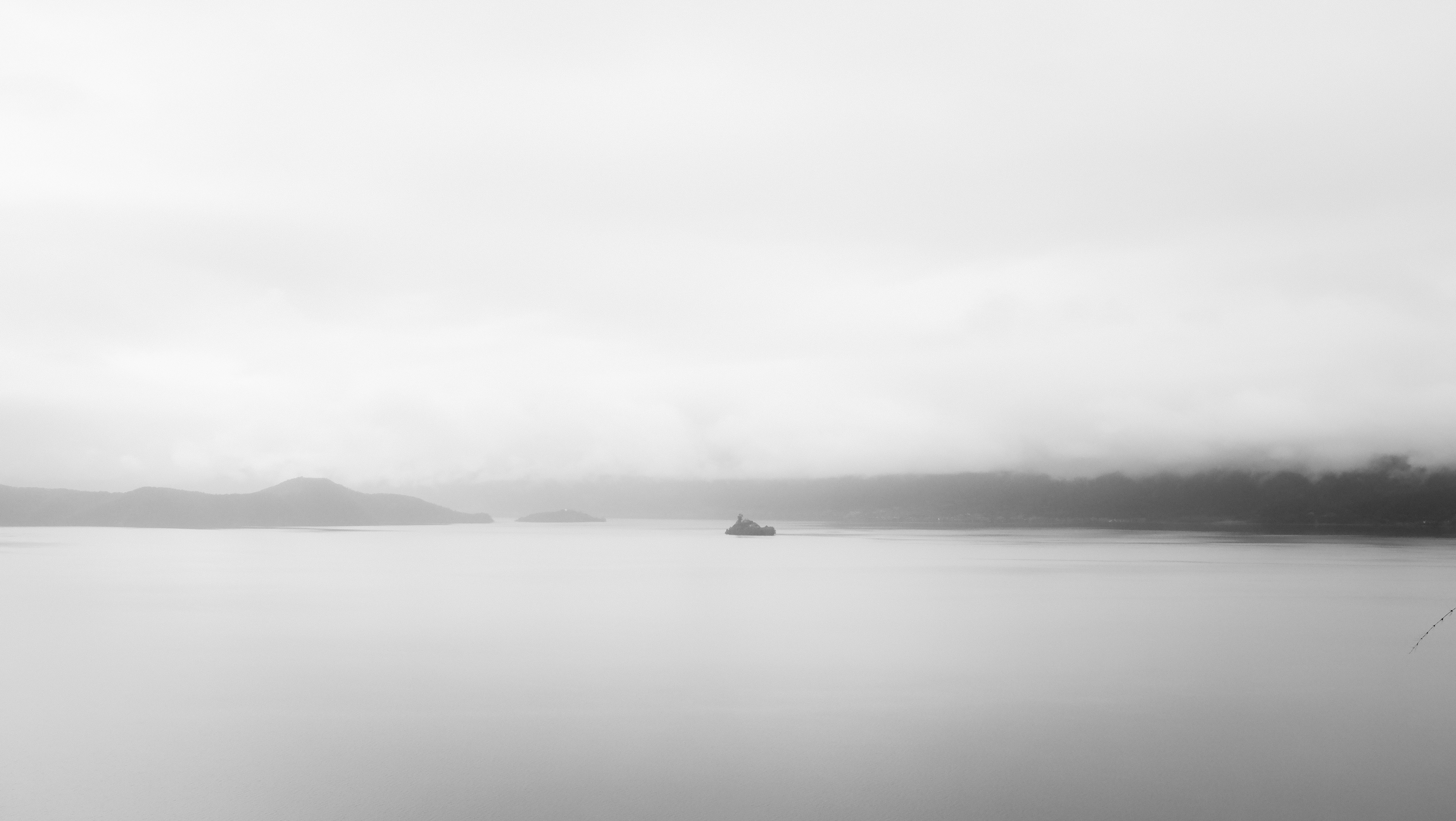 Foggy Black and White Lake Landscape