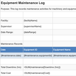 Equipment Maintenance Log