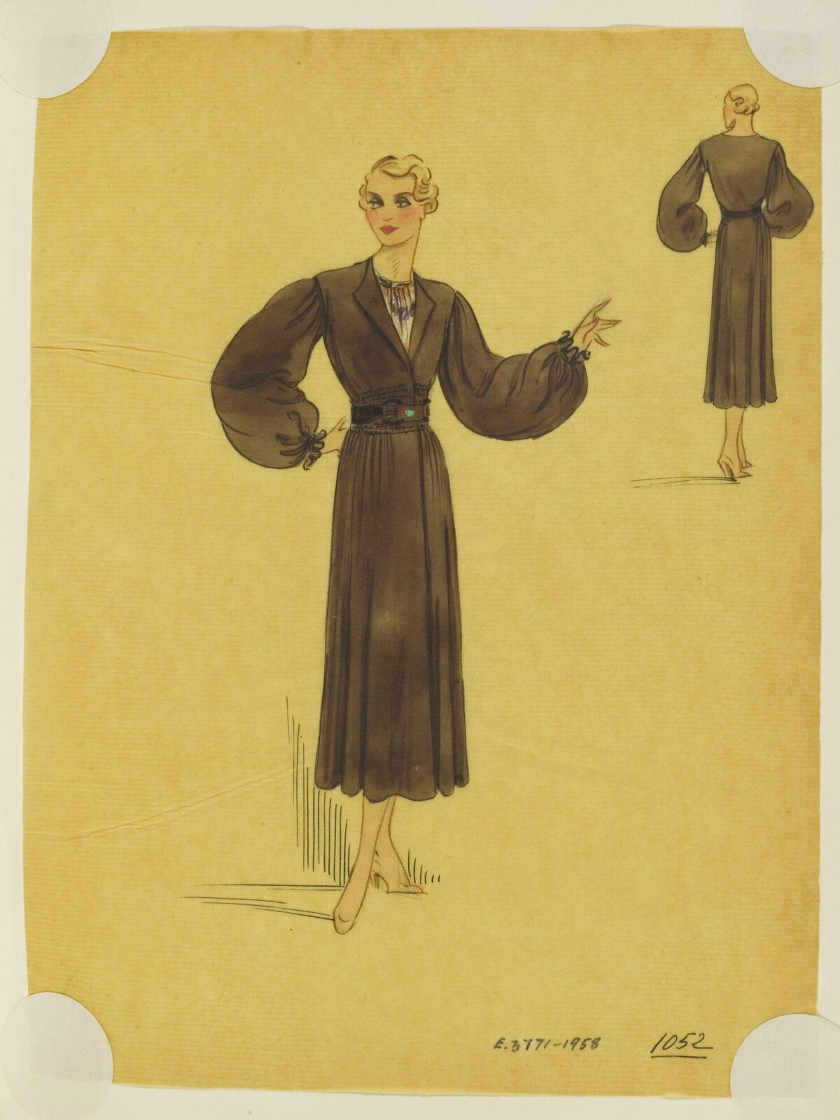 Vintage Brown Dress Fashion Sketch