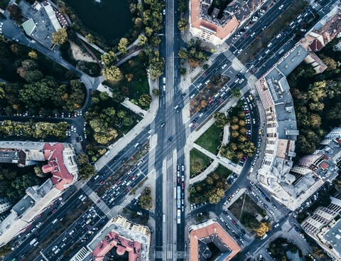 Aerial View of City Intersection