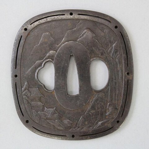 Carved Iron Japanese Sword Tsuba