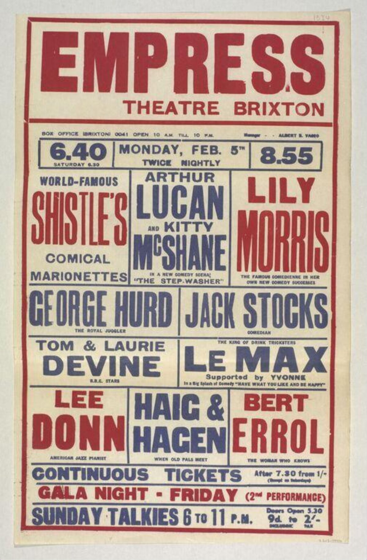 Empress Theatre Brixton Playbill