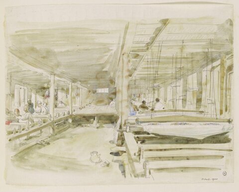 Watercolor of 1900 Weaving Workshop