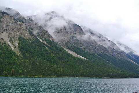 Misty Mountain Lake Landscape