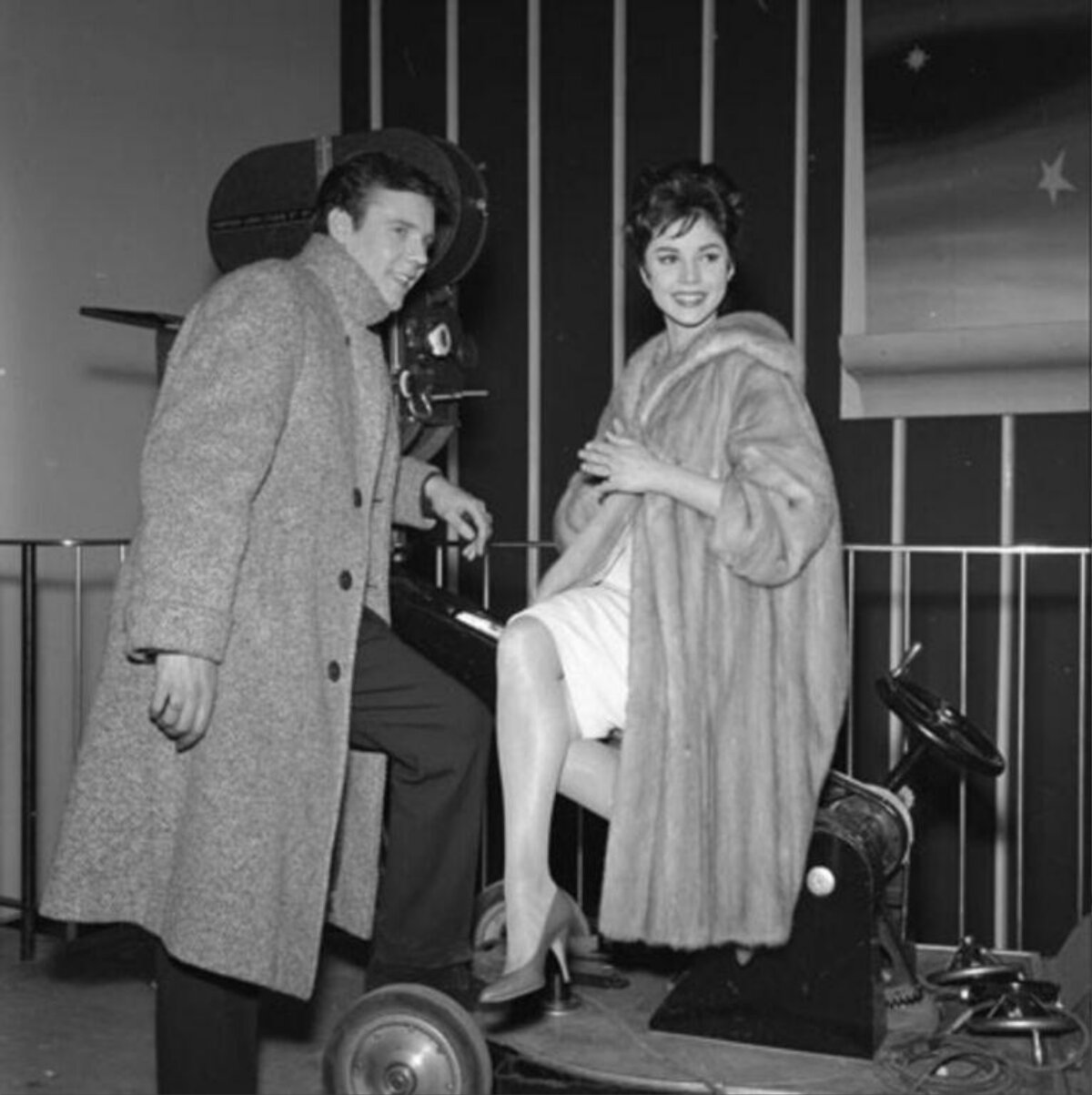 Two Actors on Vintage Film Studio Set