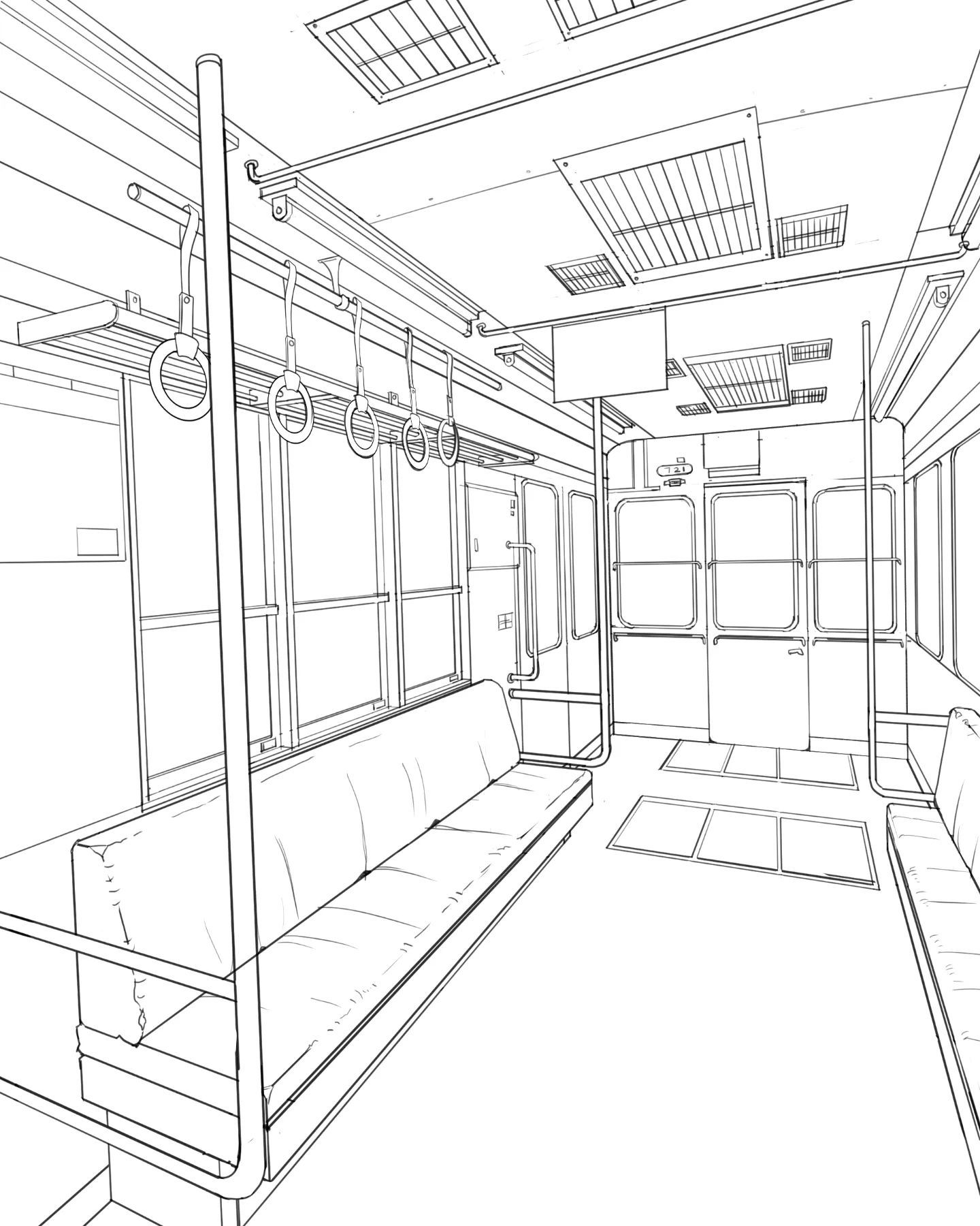 Empty Subway Car Line Drawing
