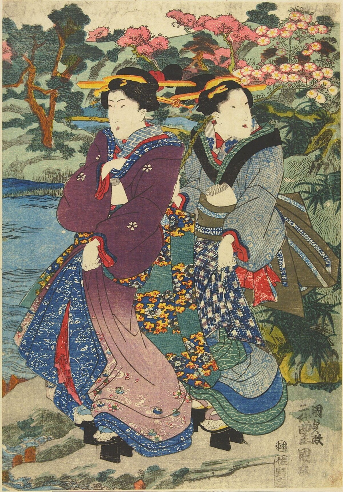 Two Women in Kimono Spring Outing