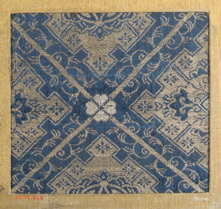 Blue and Gold Antique Woven Textile Fragment