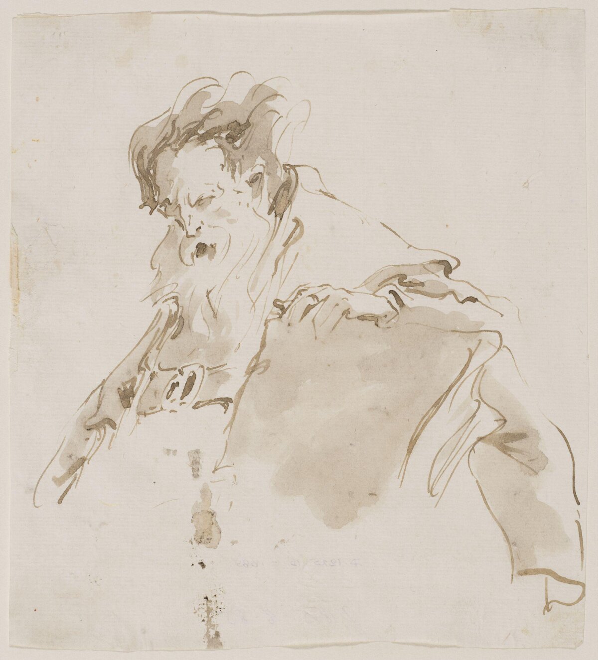 Ink Wash Sketch of a Bearded Old Man