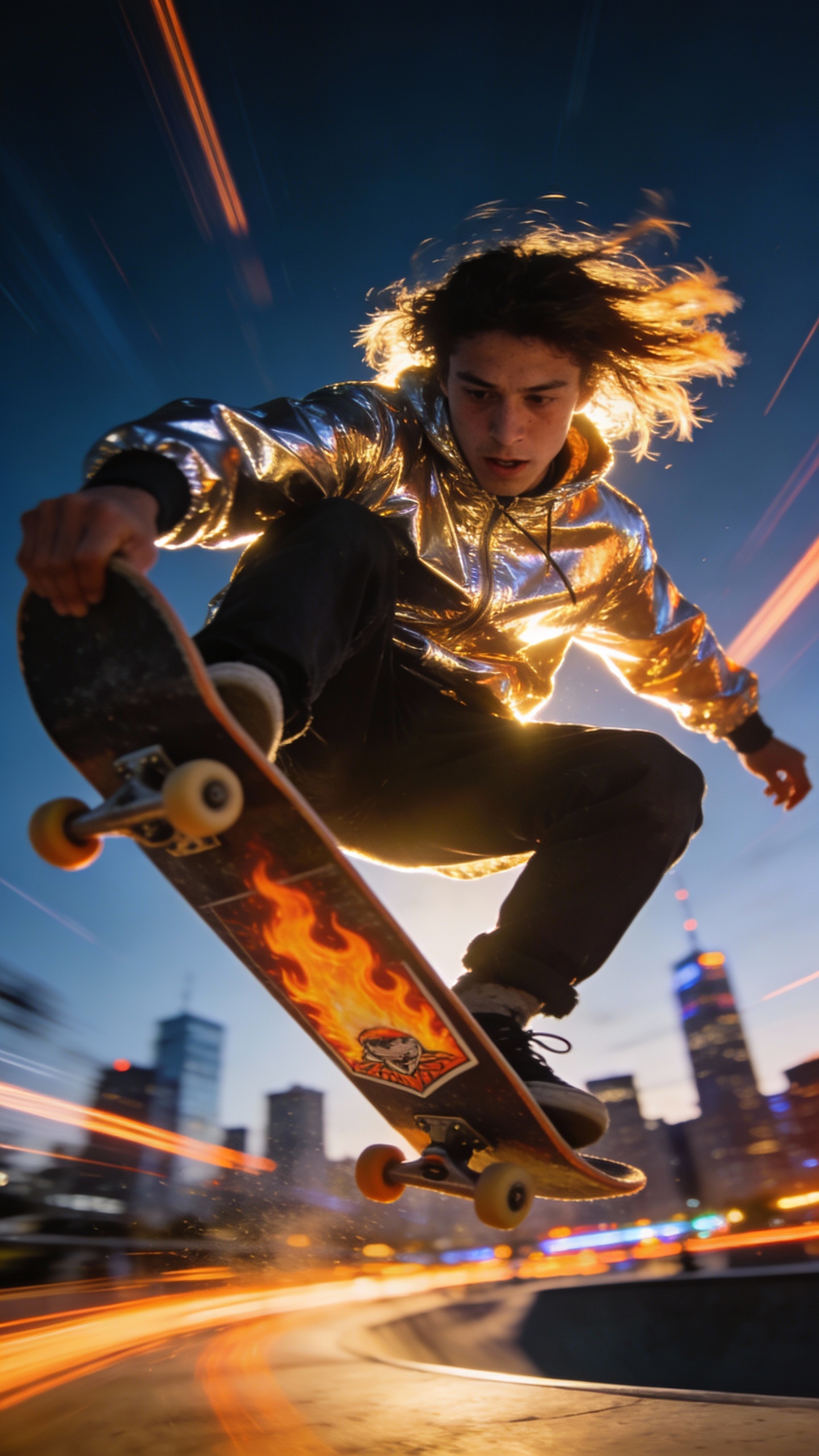 Skateboarder Mid-Air Trick at Dusk