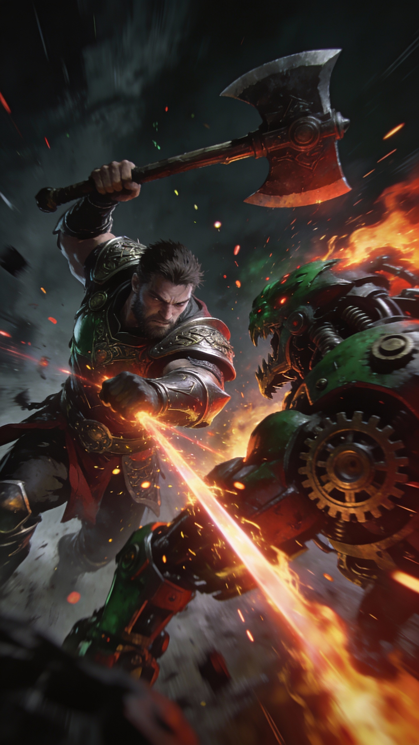 Warrior Battles Mechanical Beast