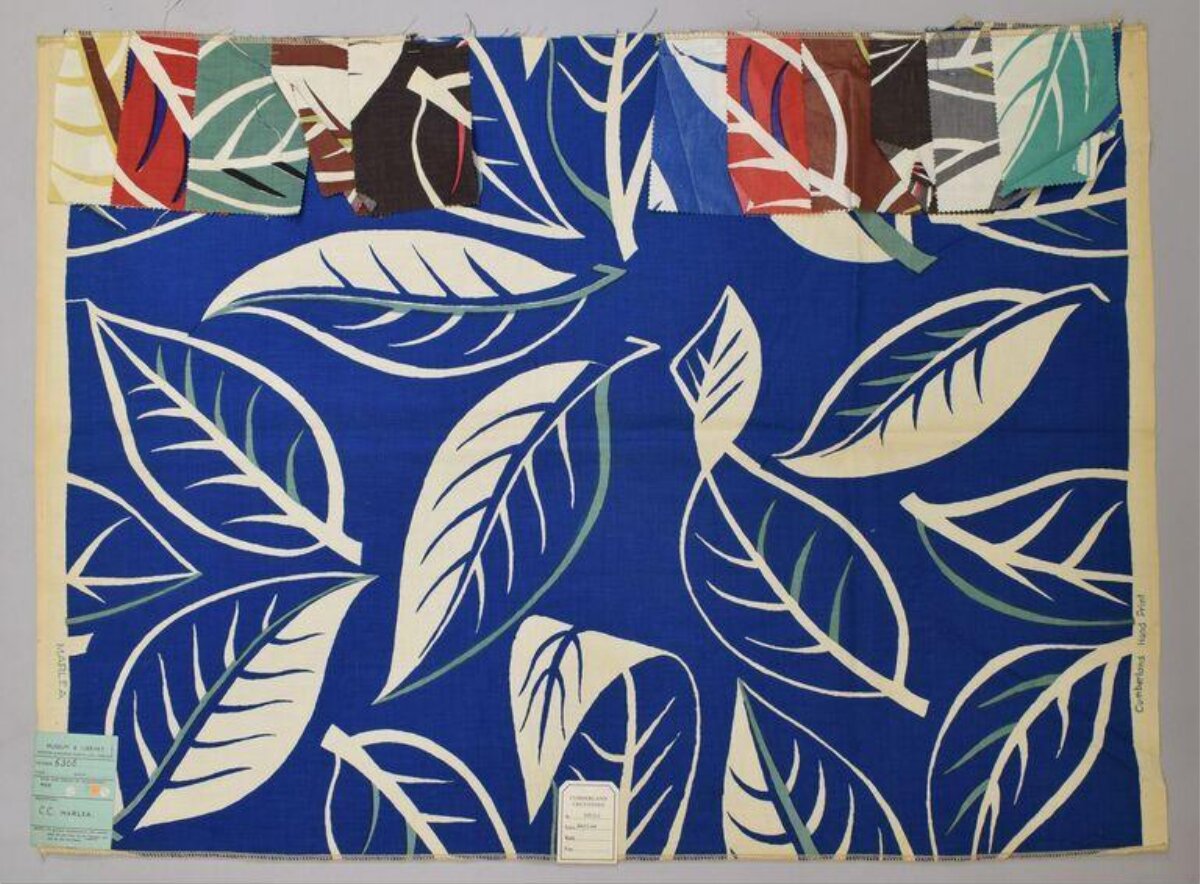 Blue Leaf Print Fabric Sample