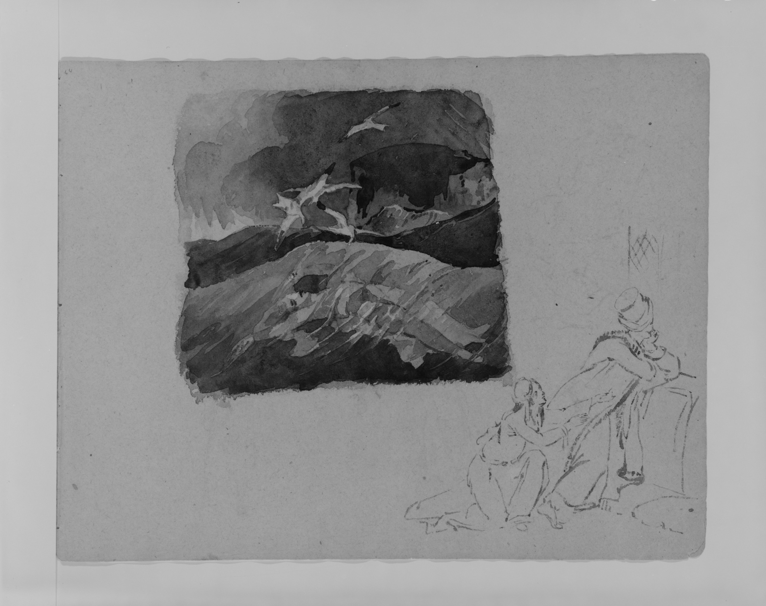 Ink Wash Seascape and Figure Sketches